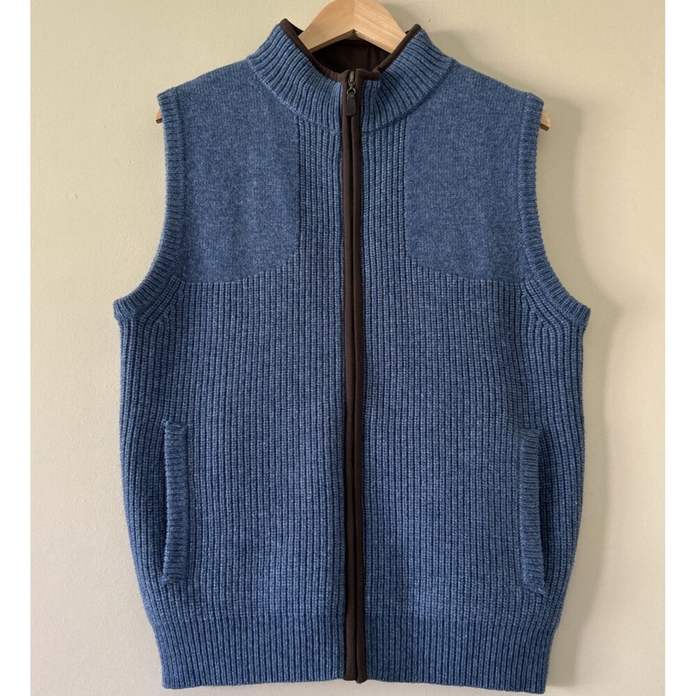 New LL Bean Waterfowl Sweater Vest Men's Large Blue 100% Merino Lambswool 245457